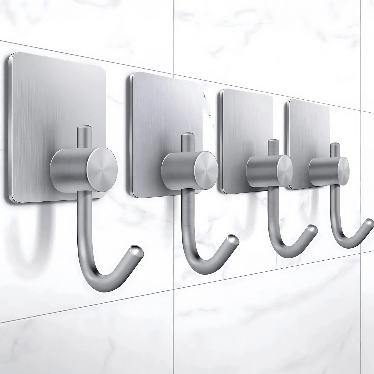 HookMate – 4-Pack | Stainless Steel Adhesive Hooks for Bathroom & Kitchen