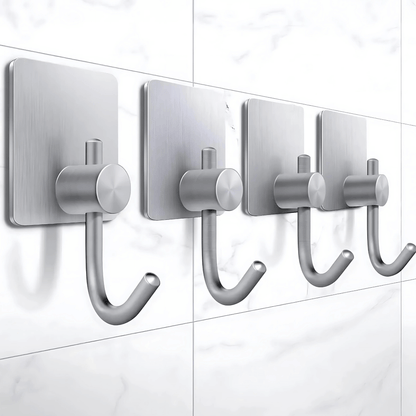HookMate – 4-Pack | Stainless Steel Adhesive Hooks for Bathroom & Kitchen
